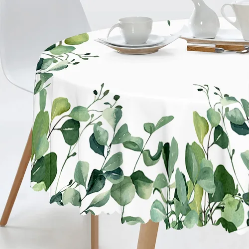 Miniatura 6 de MAST DOO Mantel redondo floral de 60 pulgadas, mantel de hojas de eucalipto, impermeable, resistente a las manchas, sin arrugas, para el hogar