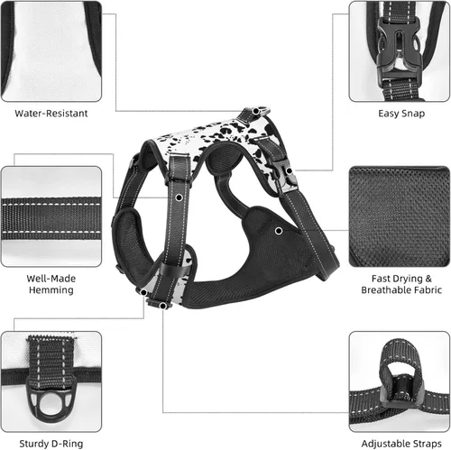 Miniatura 6 de Arnés para perro con estampado de piel dálmata, ajustable, transpirable, con clip para correa sin tirones, arnés para la mayoría de perros pequeños
