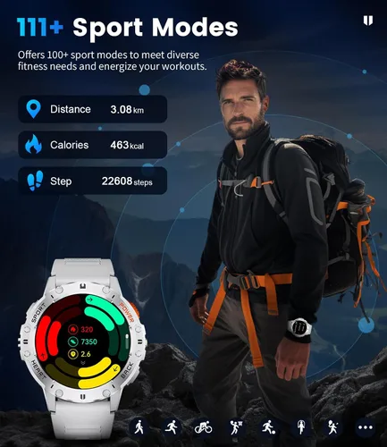Miniatura 6 de Smart Watch for Men for Android/iPhone(3 Straps),1.43’’ AMOLED Display Sport Watch with 123 Sport Modes/FlashLight,5ATM Waterproof Fitness Watch