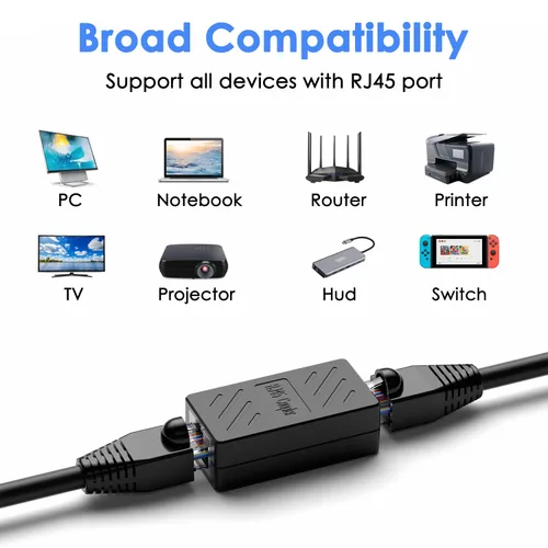 Miniatura 5 de Dingsun Acoplador RJ45, extensor Ethernet hembra a hembra, acoplador Ethernet para Cat7, Cat6, Cat5, Cat5 (1 paquete, negro)