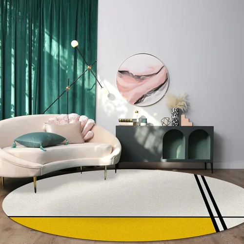 Miniatura 3 de Geomrtic - Alfombra redonda amarilla de 6 pies, lavable para interiores y exteriores, para dormitorio, cocina, baño, sala de estar, diseño de rayas