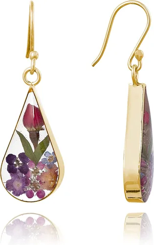 Amazon Essentials Pendientes de plata de ley con forma de lágrima de flor prensada (anteriormente Amazon Collection)