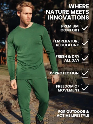 Miniatura 5 de Capa base de lana merino para hombre Pantalones 100% lana merino pesados, peso medio, ropa interior térmica Lite pantalones largos y calcetines