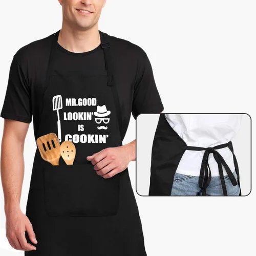 Miniatura 5 de LYLPYHDP Divertidos delantales de chef para hombres – Mr. Good Lookin' is Cookin' es Cookin' BBQ Grill Delantal perfecto para el Día del Padre
