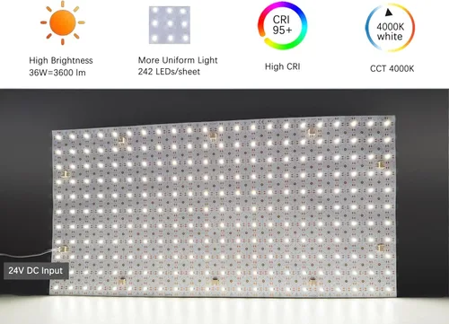 Miniatura 2 de Paquete de 4 hojas de retroiluminación LED de 24 V, 36 W, 4000 K, blanco, 19.3 x 9.6 pulgadas cada unidad, panel LED flexible regulable