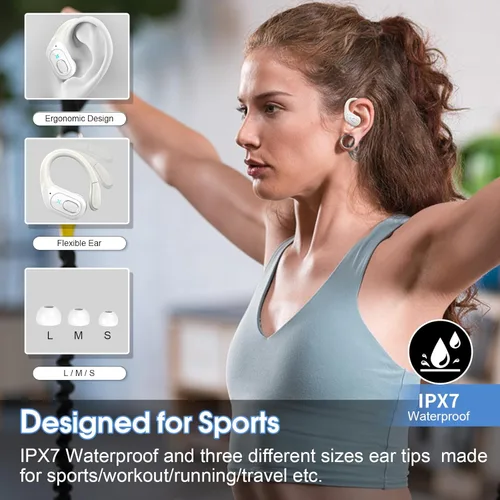 Miniatura 3 de Auriculares inalámbricos Bluetooth 5.4 de 75 horas para deporte, auriculares Bluetooth 2025 estéreo con graves profundos sobre la oreja con ganchos