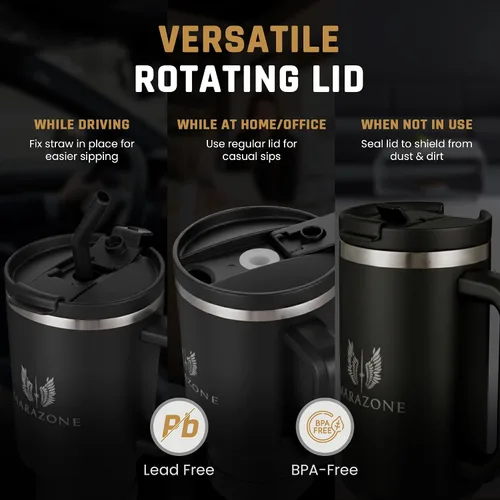 Miniatura 3 de MARAZONE Vaso aislado de 40 onzas con asa y pajilla – Taza de acero inoxidable de doble pared al vacío que cabe en portavasos de automóvil, taza