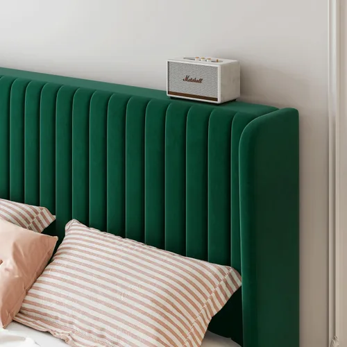 Miniatura 4 de SHA CERLIN Marco de Cama de Terciopelo Tamaño Queen con Cabecera de Respaldo Alto con Capitoné de Canales Verticales, Cama Plataforma Tapizada