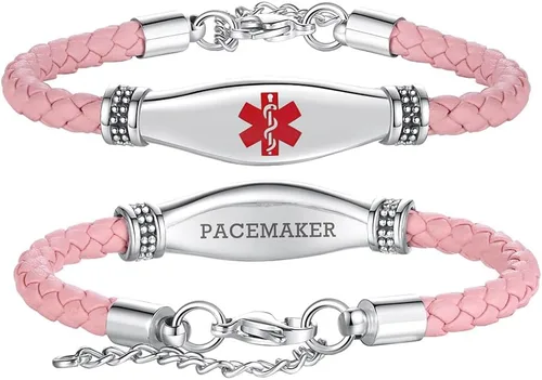 Miniatura 20 de LinnaLove Pulseras de alerta médica para mujeres, hermosas pulseras de cuero femenino para identificación médica con grabado gratuito