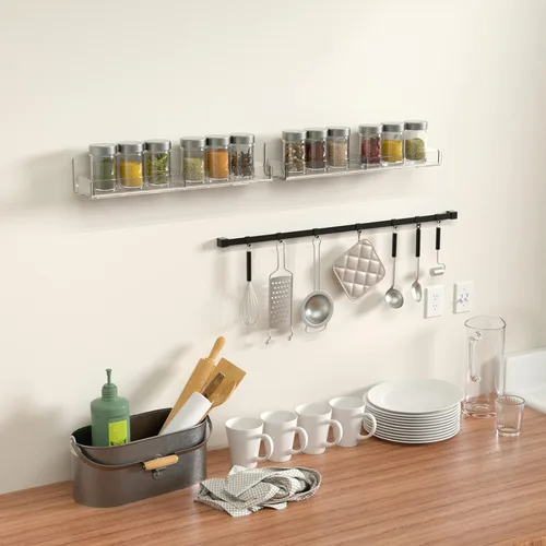 Miniatura 5 de Sezanrpt Estante acrílico para especias de montaje en pared, estantes colgantes para condimentos, tarros de especias de cocina, organizador