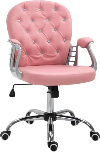 Vinsetto Silla de tocador de maquillaje, silla de piel sintética para computadora con botones, reposabrazos acolchados, altura ajustable y ruedas