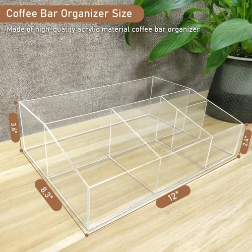 Miniatura 6 de Organizador de acrílico para barra de café para encimera, oficina, hogar, café, soporte para tazas de papel, condimentos, jarabes, crema