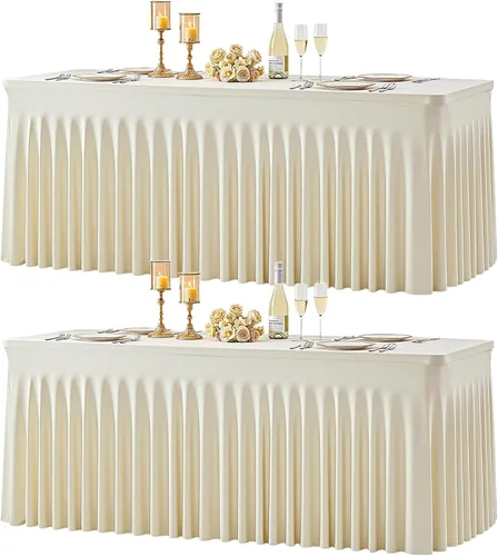 Miniatura 12 de Manteles de mesa de elastano azul bebé de 6 pies para mesas rectangulares, sin arrugas, rectangular, elástico, ajustable de 6 pies con falda