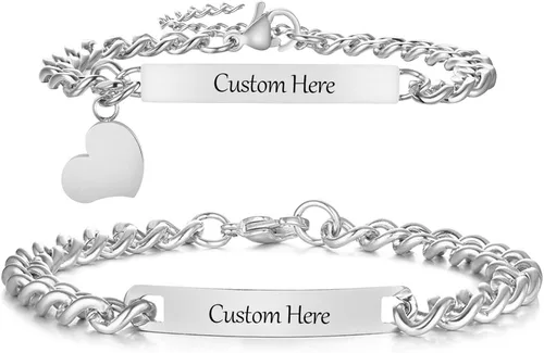 Pulseras personalizadas de regalo para parejas, pulsera a juego para él y ella, pulsera de cadena cubana de promesa para hombres y mujeres, regalo