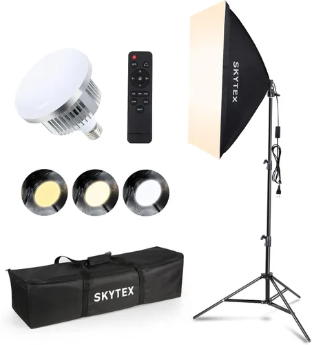Skytex Softbox Kit de iluminación 1 paquete de 20 x 28 pulgadas caja suave | Bombilla LED E27 de 85 W 2700-6400 K E27 iluminación de fotografía