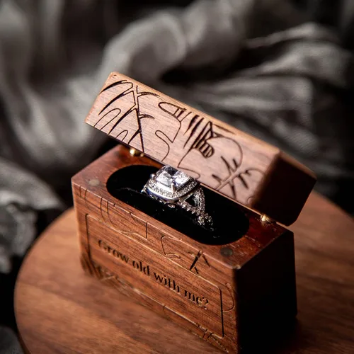 Miniatura 6 de MUUJEE Grow Old With Me Engraved Wooden Ring Box, Slim Engagement Proposal Ring Holder, Wedding Ceremony Ring Bearer Box, Fiance Gift Ideas