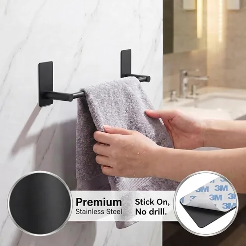 Miniatura 7 de Barra de Toalla Adhesiva Negra de 9 Pulgadas, Soporte de Toalla de Baño Adhesivo, Soportes de Toalla de Mano, Sin Perforación en la Pared - Negro
