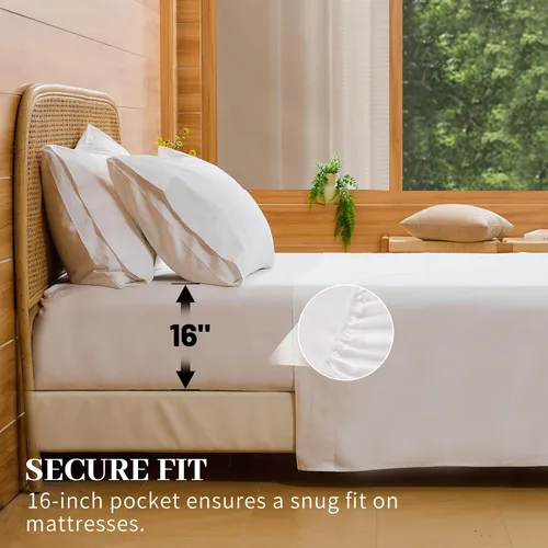 Miniatura 4 de Bedlifes Sábanas de algodón egipcio de 1000 hilos, tamaño King, 4 piezas con bolsillo profundo de 16 pulgadas, ropa de cama ultrasuave refrescante