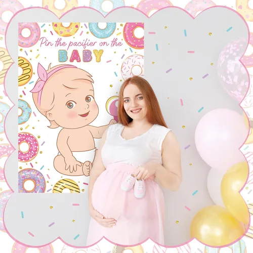 Miniatura 5 de Faccito Pin The Chupete Juego de baby shower, decoración de fiesta de baby shower, incluye póster grande, 24 calcomanías para chupete, juego