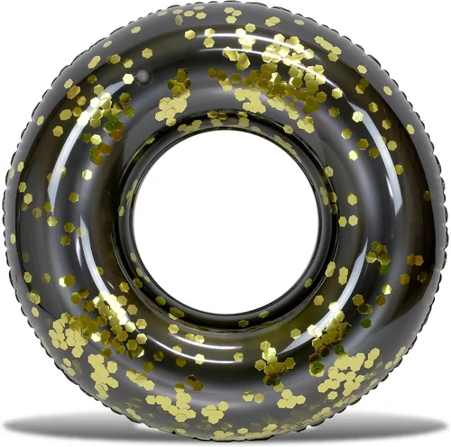 Miniatura 27 de POZA Flotador de Tubo Inflable para Piscina – Anillo de natación de confeti brillante, Tubo Inflable de Servicio Pesado Resistente a los Rayos UV Oro