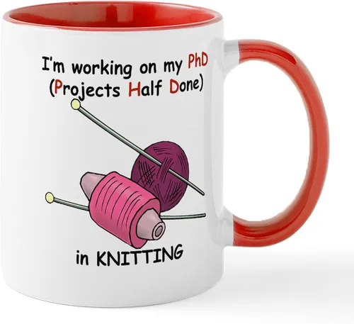 Miniatura 35 de CafePress Knitting Phd (Projects Half D Mug 11 oz (11.0 fl oz) Taza de café de cerámica