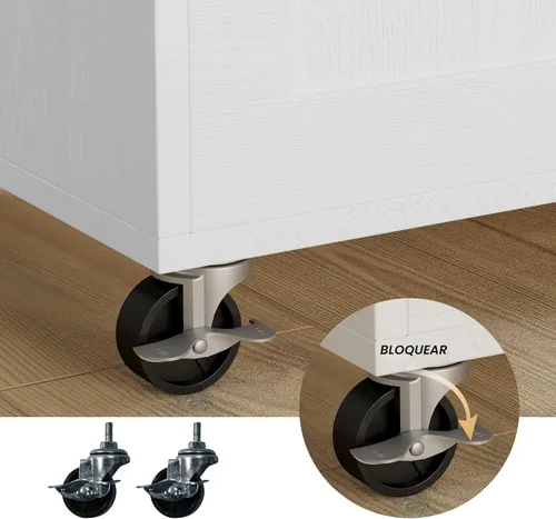 Miniatura 8 de IRONCK Isla de cocina con almacenamiento, isla de cocina rodante con hoja abatible, 3 estantes abiertos para especias, gabinete con puerta, cajón