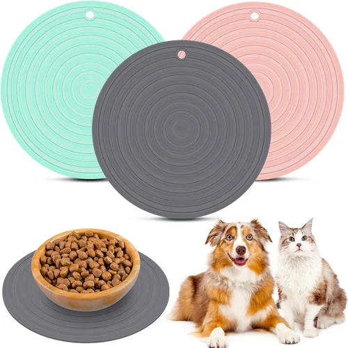 Miniatura 8 de Tapete de silicona de 3 piezas de comida para mascotas para perros y gatos, mantel individual para evitar el desbordamiento de alimentos y agua