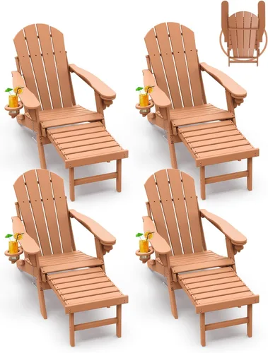 Miniatura 32 de GREENVINES Sillas Adirondack con Otomano Juego de 2 Grano de Madera Plegable Reposapiés Retráctil Plástico HDPE Silla para Hoguera Todo