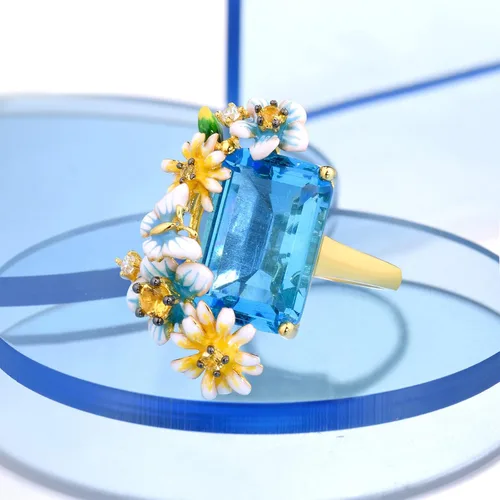 Miniatura 4 de Santuzza Anillo de plata de ley 925 con flores esmaltadas para mujer