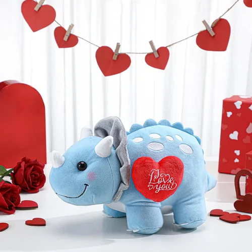 Miniatura 2 de Syhood Dinosaurio de peluche Love You de 12 pulgadas con corazón rojo, lindos animales de peluche para novia, juguetes de peluche de dinosaurio azul