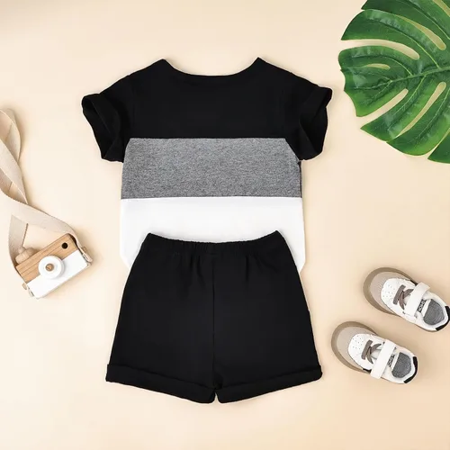 Miniatura 20 de Ropa para bebé niño pequeño, trajes de verano de manga corta, camiseta de retazos y pantalón con bolsillo, conjunto de 2 piezas, 12 meses a 4 años