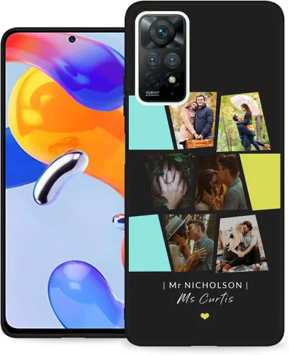 Miniatura 10 de Funda de teléfono personalizada para Redmi Note 11 Pro (5G) y Note 12 Pro 4G con nombre de collage de fotos múltiples, funda de silicona negra