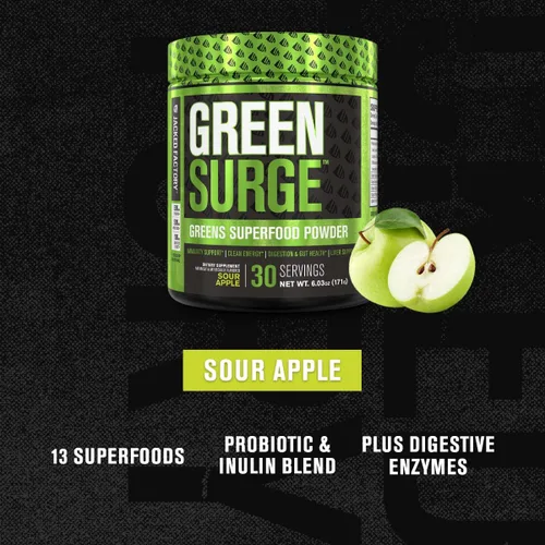 Miniatura 2 de Jacked Factory Green Surge Green Superfood - Bebida verde apta para dieta cetogénica con espirulina, hierba de trigo y cebada, verduras orgánicas