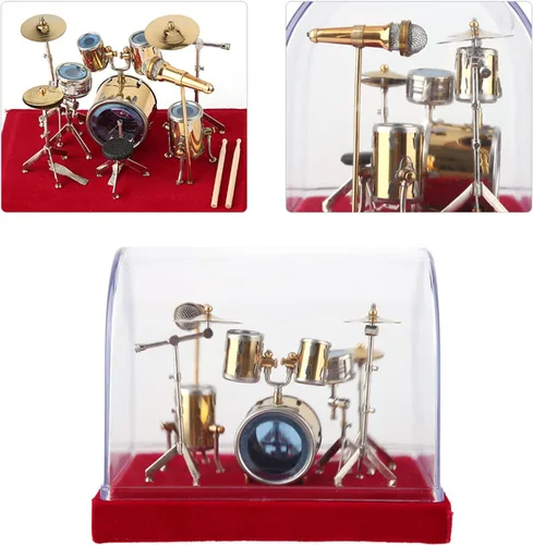 Miniatura 7 de Eujgoov Kit de batería en miniatura, escala 1:12, retro, oro, cobre, mini instrumento musical para escritorio, oficina, decoración, regalo