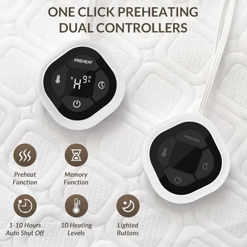 Miniatura 2 de HOMLYNS LuxeHeat - Cubrecolchón eléctrico con calefacción, tamaño Queen, control doble zonificado con función de precalentamiento, 10 niveles