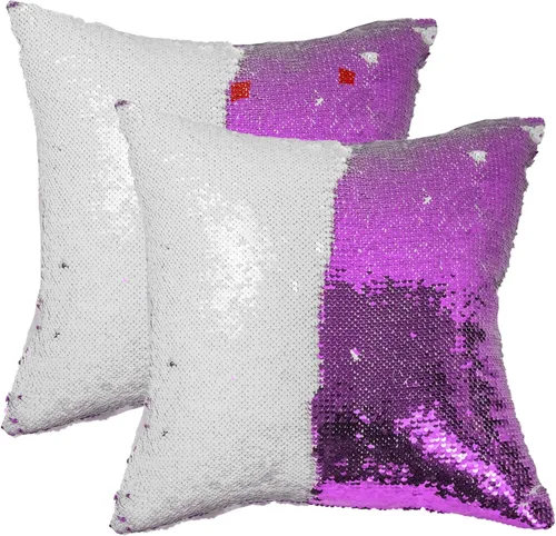 Miniatura 14 de JYFLZQ - Fundas de almohada de lentejuelas sublimadas en blanco 40.6 x 40.6 cm - Juego de 2 fundas reversibles con lentejuelas para almohadas