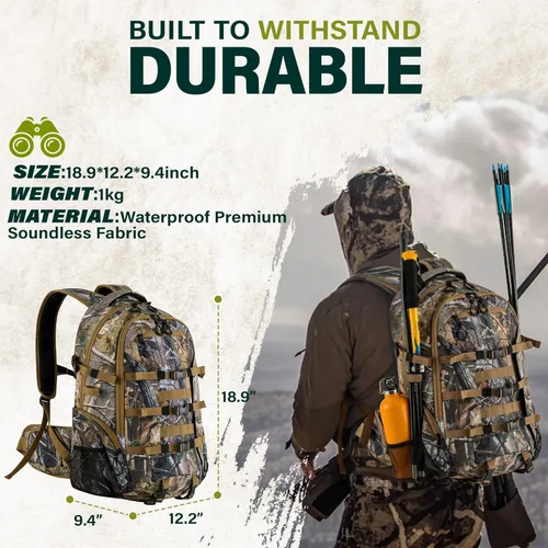 Miniatura 5 de Mochila de caza impermeable GoHimal 600D para hombres, paquete de caza camuflado con soporte para arco, 30 l., 30 L, Compacto
