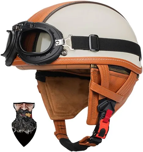 Miniatura 13 de Casco Moto Retro ABS Ligero 22.93 oz DOT Homologado - Medio Casco Jet para Hombre y Mujer con Doble Ventilación, Forro Desmontable y Hebilla Rápida