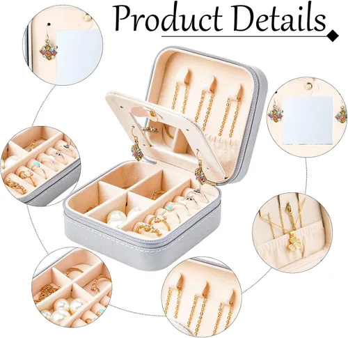 Miniatura 3 de Joyero de viaje de 10 piezas, cajas de regalo de dama de honor, organizador de viaje con espejo, caja pequeña de joyería, mini caja organizadora