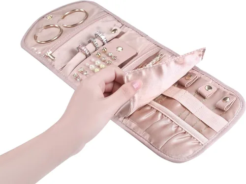 Miniatura 2 de XIUQILAI Joyero de viaje pequeño, joyero portátil de viaje para anillos, aretes, collares, pulseras, organizador de almacenamiento, caja de joyería