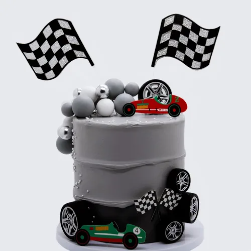 Miniatura 4 de Adornos para Pasteles de Carreras Decoraciones para Pasteles de Cumpleaños con Temática de Carreras de Autos