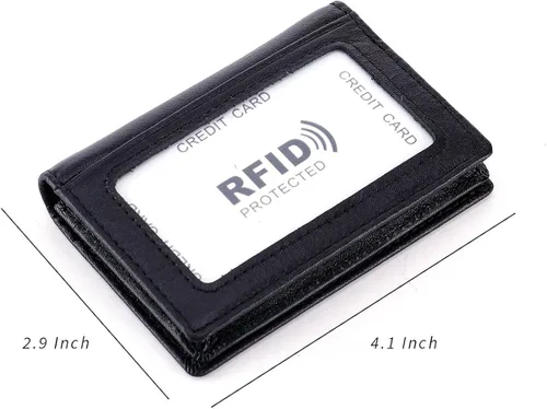Miniatura 3 de HAWEE - Cartera de bolsillo frontal para hombre, cuero auténtico RFID