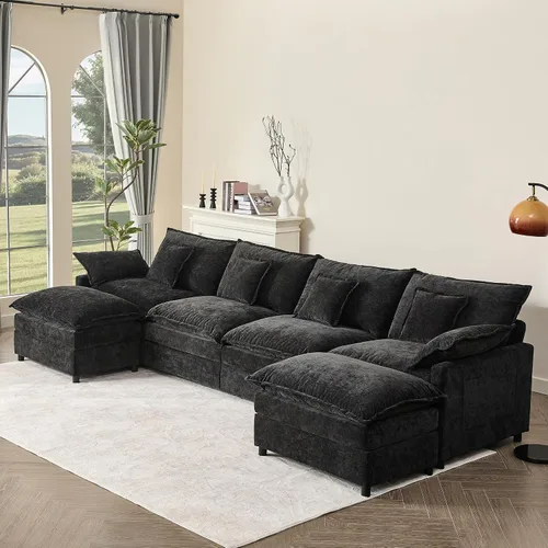 Miniatura 17 de GOSUHI - Sofá en forma de U de 108", sofá seccional modular, sofá de nube de 3 plazas con otomana móvil, sofás de asiento profundo para sala de Beige