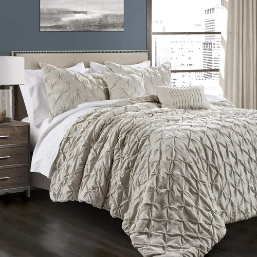 Miniatura 10 de Lush Decor Ravello Pintuck Juego de Edredón – Juego de ropa de cama texturizada de lujo de 5 piezas – Decoración tradicional de dormitorio inspirada
