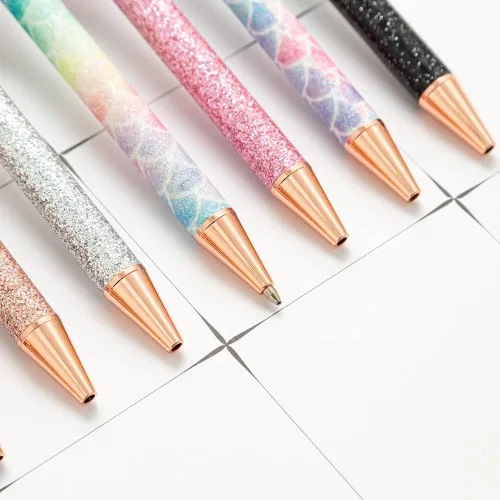 Miniatura 5 de Bolígrafo de punta media de 0.039 pulgadas con lentejuelas y purpurina de cristal, bolígrafos de metal retráctiles para la escuela, oficina, Pink
