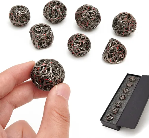 Miniatura 15 de Dados DND, dados de metal huecos D&D, juego de dados de mazmorras y dragones con caja de regalo, 7 piezas de juegos de dados poliédricos steampunk