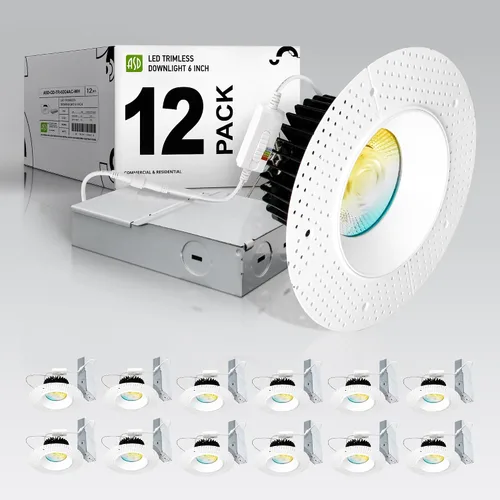 Miniatura 10 de ASD Luces LED empotrables sin moldura de 1 pulgada, 7W 120V Triac redondas para uso comercial, iluminación regulable sin lata para techo con caja