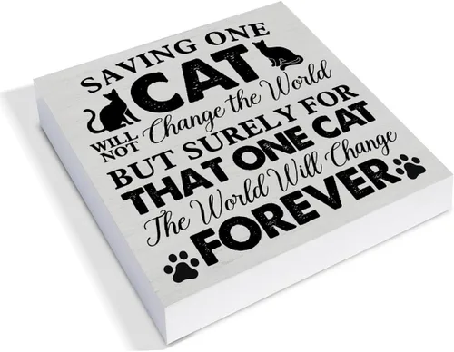 Miniatura 2 de Cartel de madera rústico para amantes de los gatos, decoración de escritorio, Saving One Cat Will Not Change the World, letrero de madera