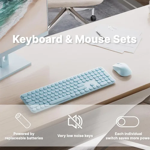 Miniatura 2 de Combo de teclado y mouse inalámbricos con 110 teclas redondas, interruptor de encendido y sensación de escritura con interruptor de tijera, ideal