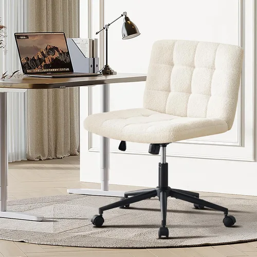 Miniatura 3 de Furnimart Silla giratoria con patas cruzadas con ruedas para oficina en casa, silla de escritorio ancha sin brazos altura ajustable asiento cómodo